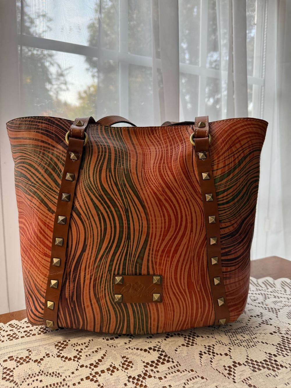 Patricia Nash Ria Leather Tote - Rare Wavy Stripe Print EXCELLENT